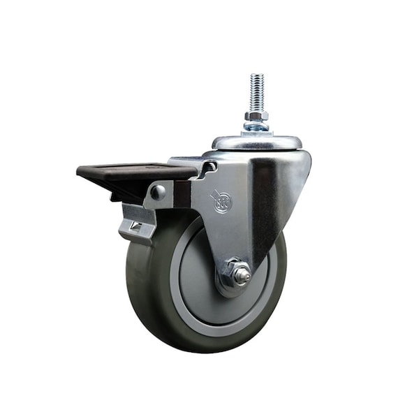 4 Inch Gray Polyurethane 12 MM Threaded Stem Caster with Brake
